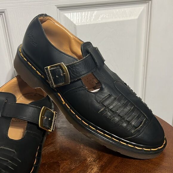 🔥 Dr Martens Mica woven black Leather Sandals Loafers Men 9 -EXCELLENT - England - Picture 2 of 15